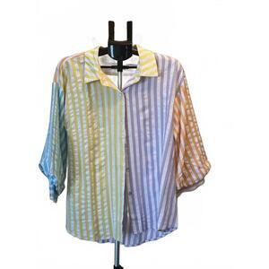 Entro Color Pop Striped Blouse Size Large NWT